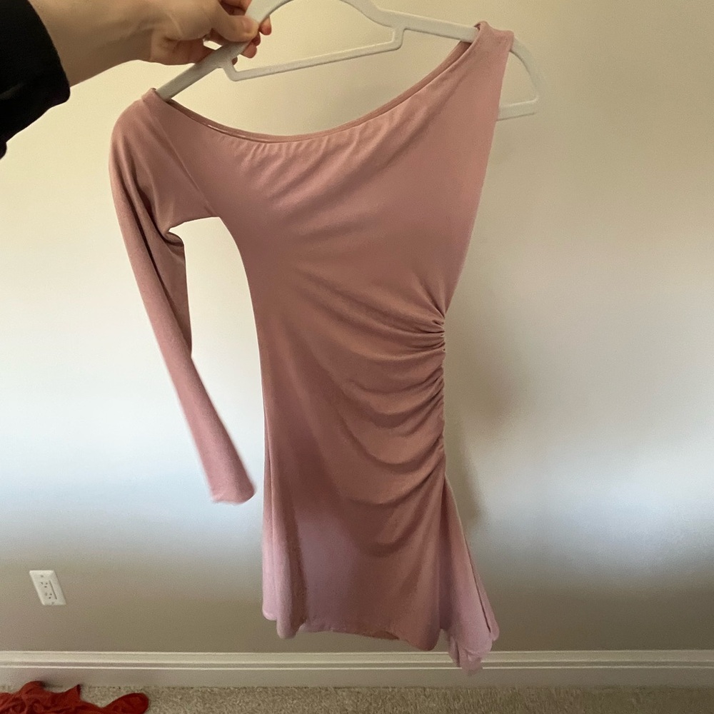 Oh Polly Dusty Rose One-Shoulder Ruched Dress